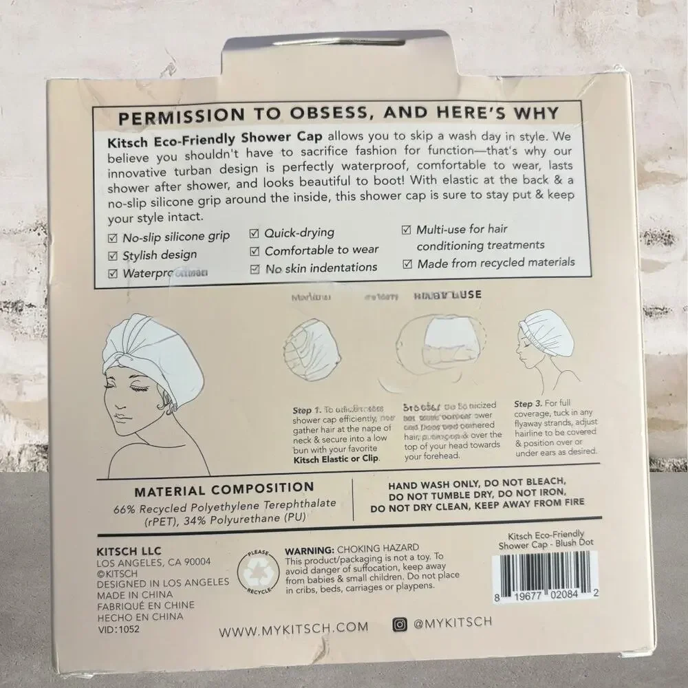 Kitsch Blush Dot Shower Cap NIB